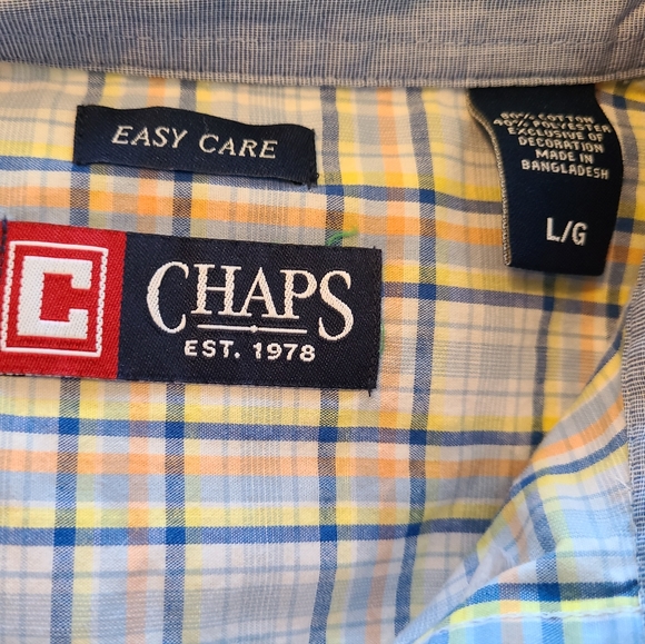 (991) Chaps Men's Classic Short Sleeve Button Down Shirt, Size: Large Checkered - Picture 7 of 14